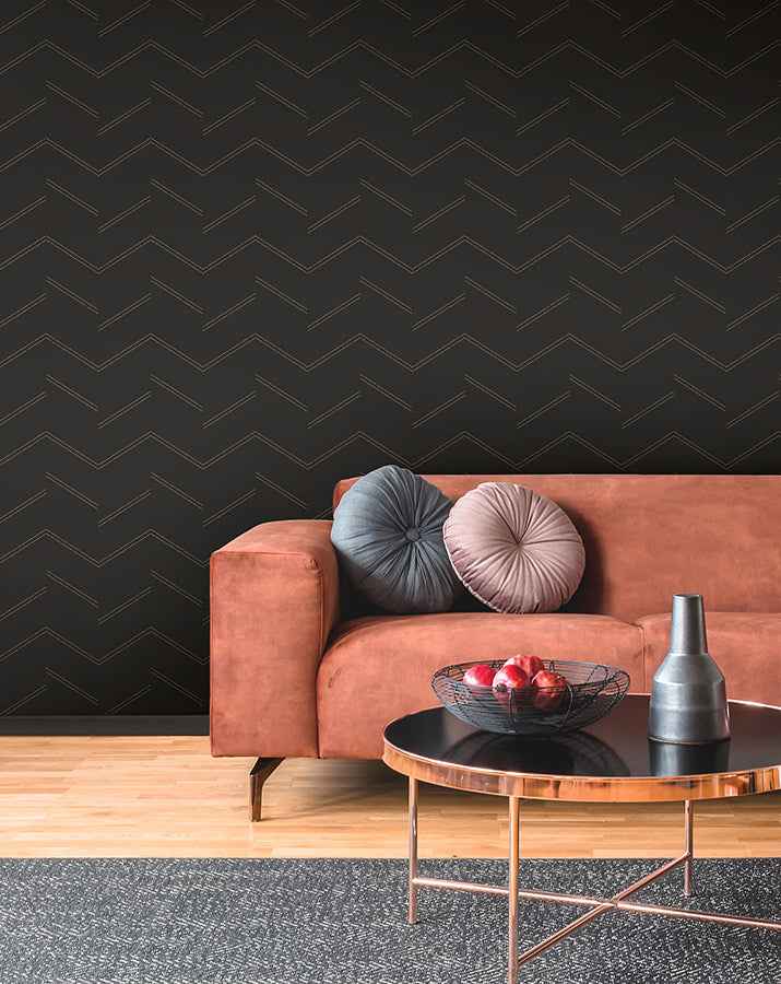 Aviator Black Abstract Chevron Wallpaper - York Wallcoverings - 4178-4434 - York Wallcoverings Papel pintado