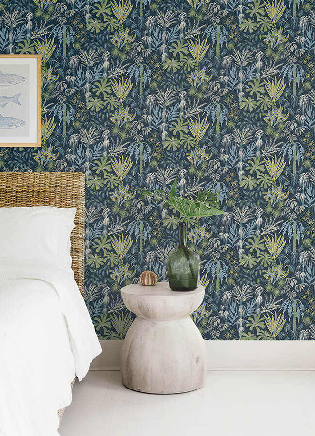 everglades-teal-botanical-wallpaper-york-wallcoverings-4172-27482 - York Wallcoverings Wallpaper