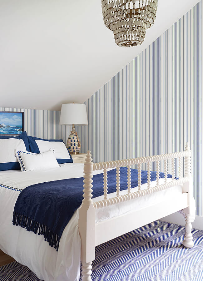 navarres-stripe-blue-faux-linen-wallpaper-york-wallcoverings-4172-27484 - York Wallcoverings Wallpaper
