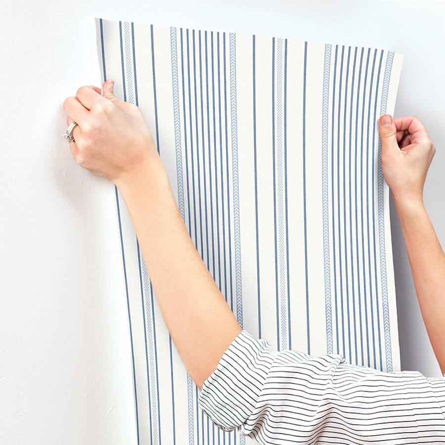 Navarres Stripe Blue Faux Linen Wallpaper - York Wallcoverings - 4172-27484 - York Wallcoverings Wallpaper