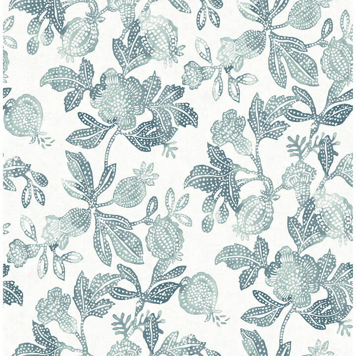 beach-rose-teal-floral-fruits-wallpaper-york-wallcoverings-4172-27494 - York Wallcoverings Wallpaper