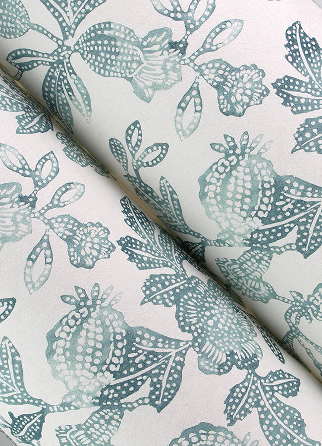 beach-rose-teal-floral-fruits-wallpaper-york-wallcoverings-4172-27494 - York Wallcoverings Wallpaper