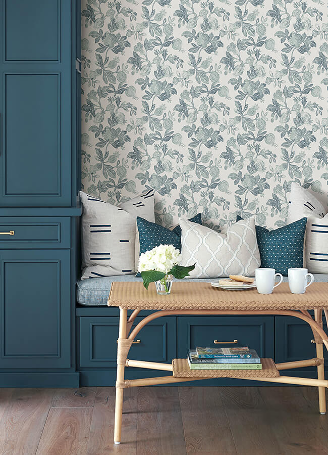 beach-rose-teal-floral-fruits-wallpaper-york-wallcoverings-4172-27494 - York Wallcoverings Wallpaper