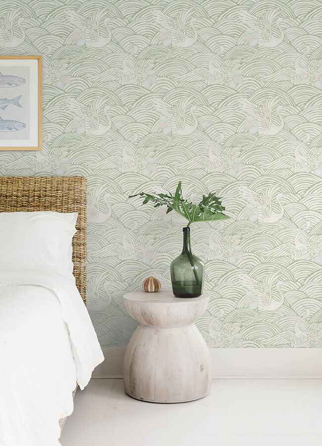 Egret Sage Tidal Dance Wallpaper - York Wallcoverings - 4172-27497 - York Wallcoverings Wallpaper
