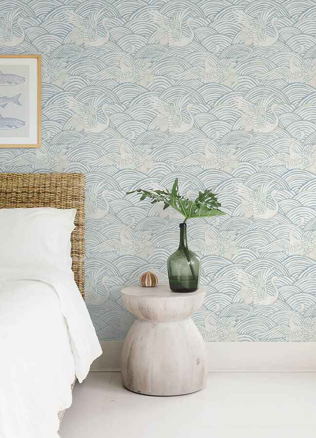 Egret Sky Blue Tidal Dance Wallpaper - York Wallcoverings - 4172-27498 - York Wallcoverings Wallpaper