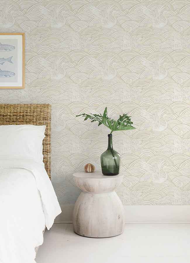 Egret Neutral Tidal Dance Wallpaper - York Wallcoverings - 4172-27499 - York Wallcoverings Wallpaper