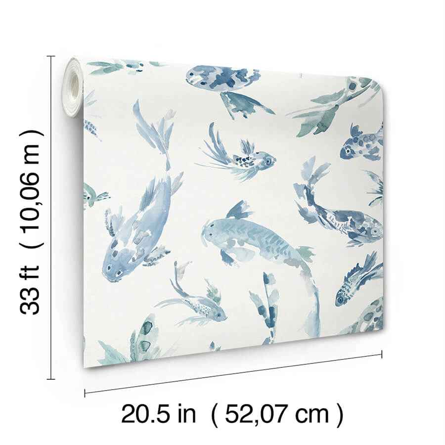 Koi Blue Fish Wallpaper - York Wallcoverings - 4172-27500 - York Wallcoverings Wallpaper