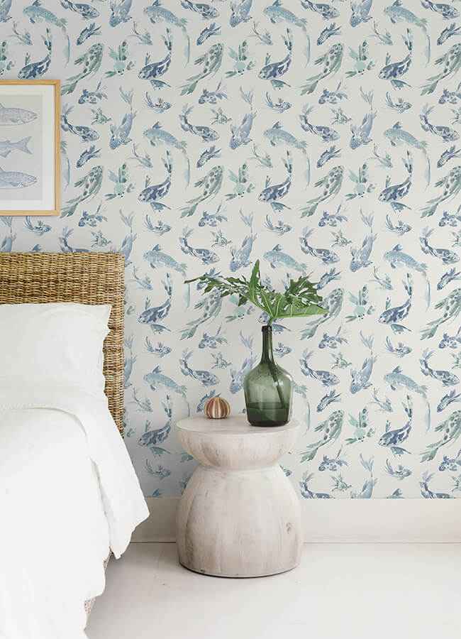 Koi Blue Fish Wallpaper - York Wallcoverings - 4172-27500 - York Wallcoverings Wallpaper