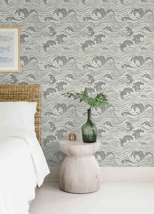 Swell Charcoal Ocean Wave Wallpaper - York Wallcoverings - 4172-27510 - York Wallcoverings Wallpaper