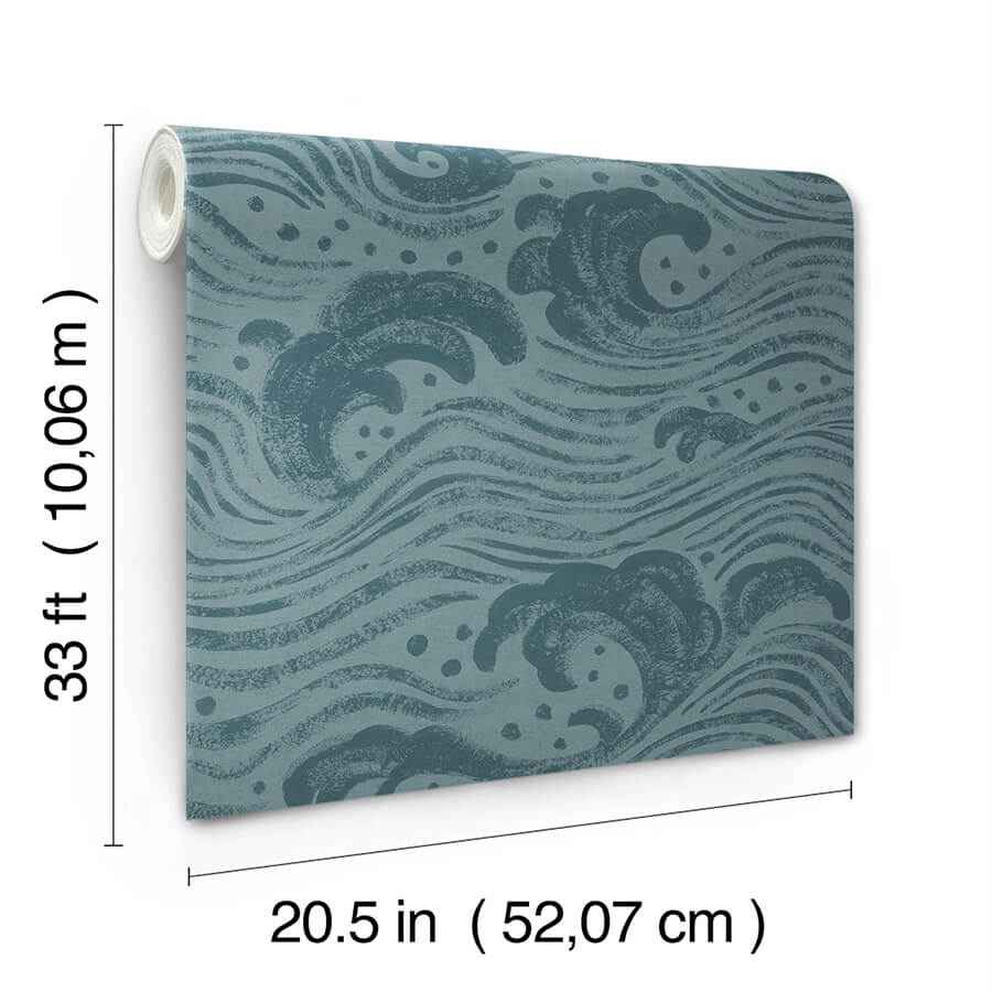 Swell Teal Ocean Wave Wallpaper - York Wallcoverings - 4172-27511 - York Wallcoverings Wallpaper