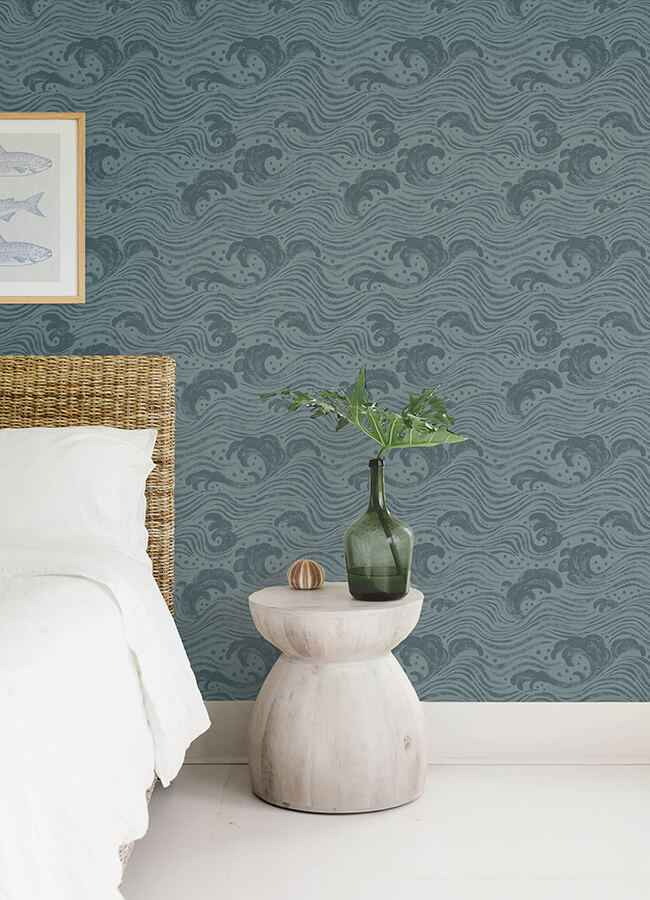 Swell Teal Ocean Wave Wallpaper - York Wallcoverings - 4172-27511 - York Wallcoverings Wallpaper
