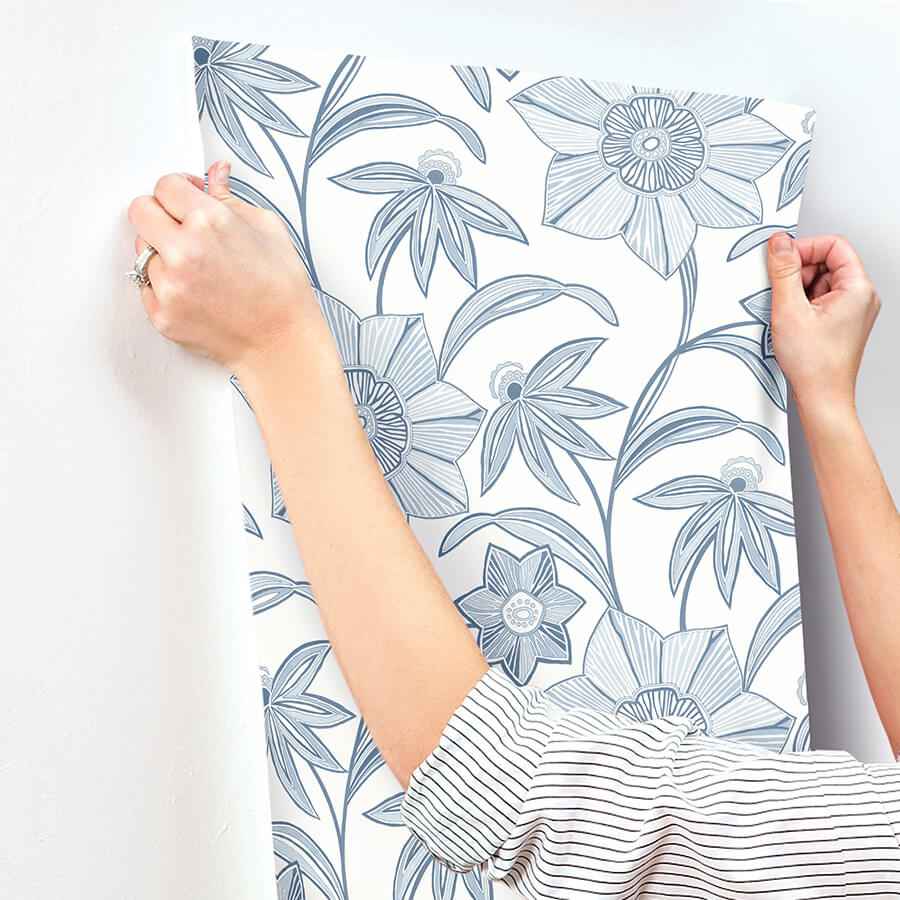 Star Flower Blue Floral Trail Wallpaper - York Wallcoverings - 4172-27512 - York Wallcoverings Wallpaper