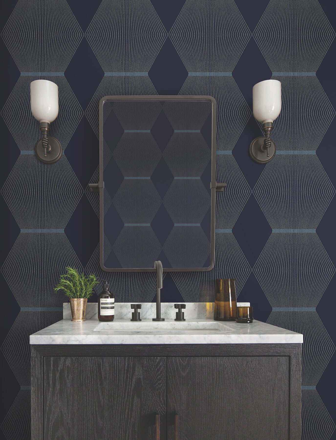 Diamond Legacy Navy Wallpaper - York Wallcoverings - MX9635 - York Wallcoverings Wallpaper