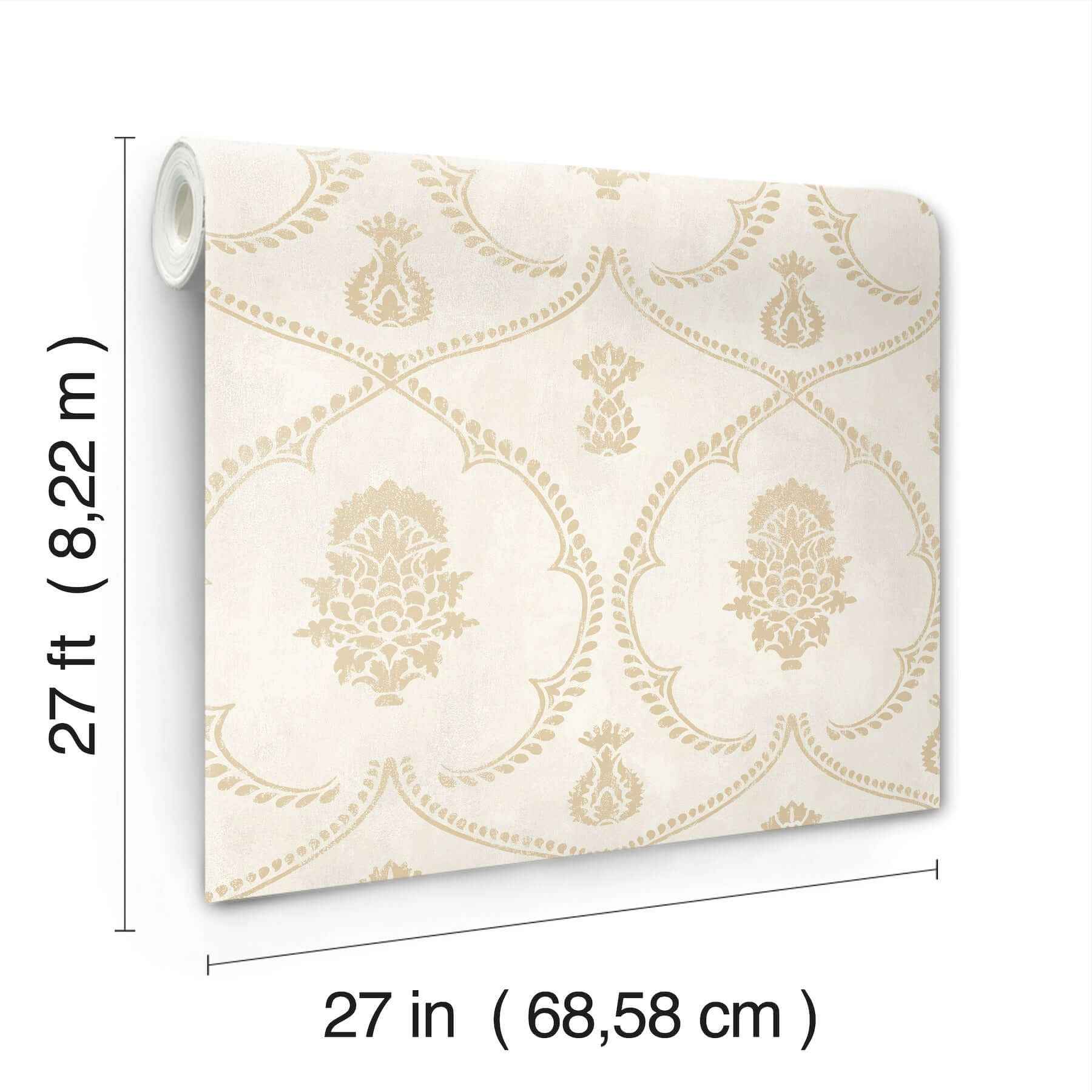 Royal Damask Soft Gold Wallpaper - York Wallcoverings - MX9643 - York Wallcoverings Wallpaper