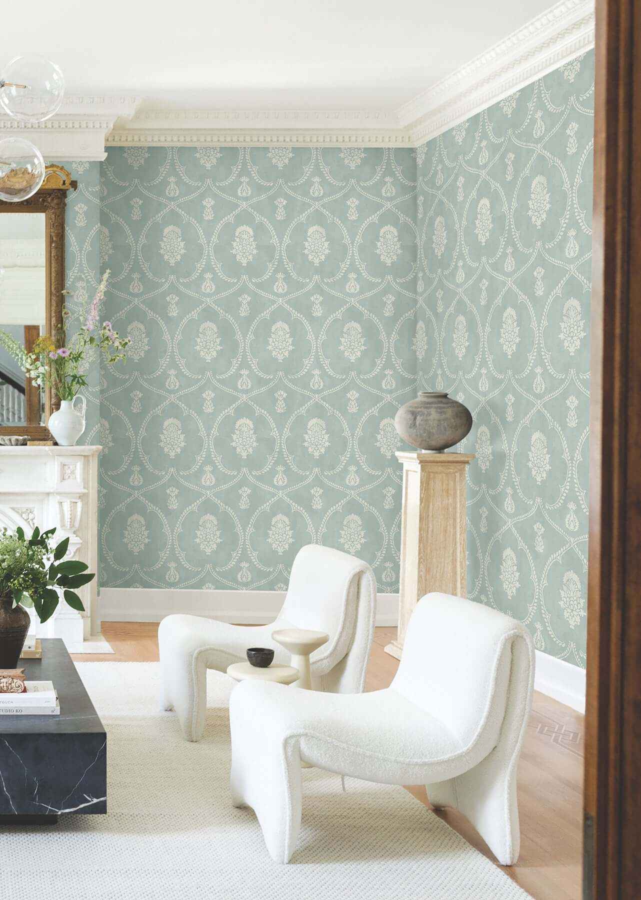 Royal Damask Jade Wallpaper - York Wallcoverings - MX9645