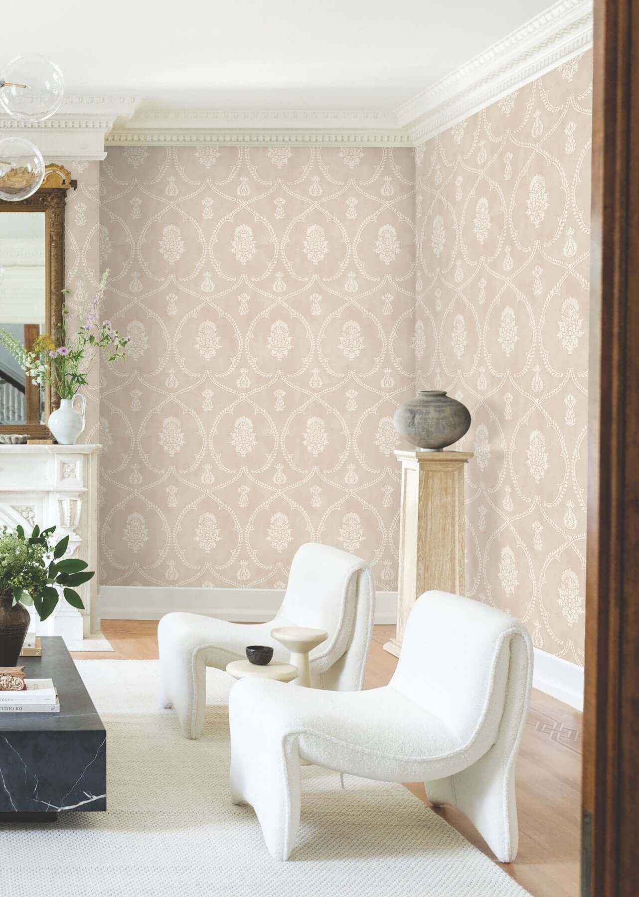 Royal Damask Blush Wallpaper - York Wallcoverings - MX9646 - York Wallcoverings Wallpaper