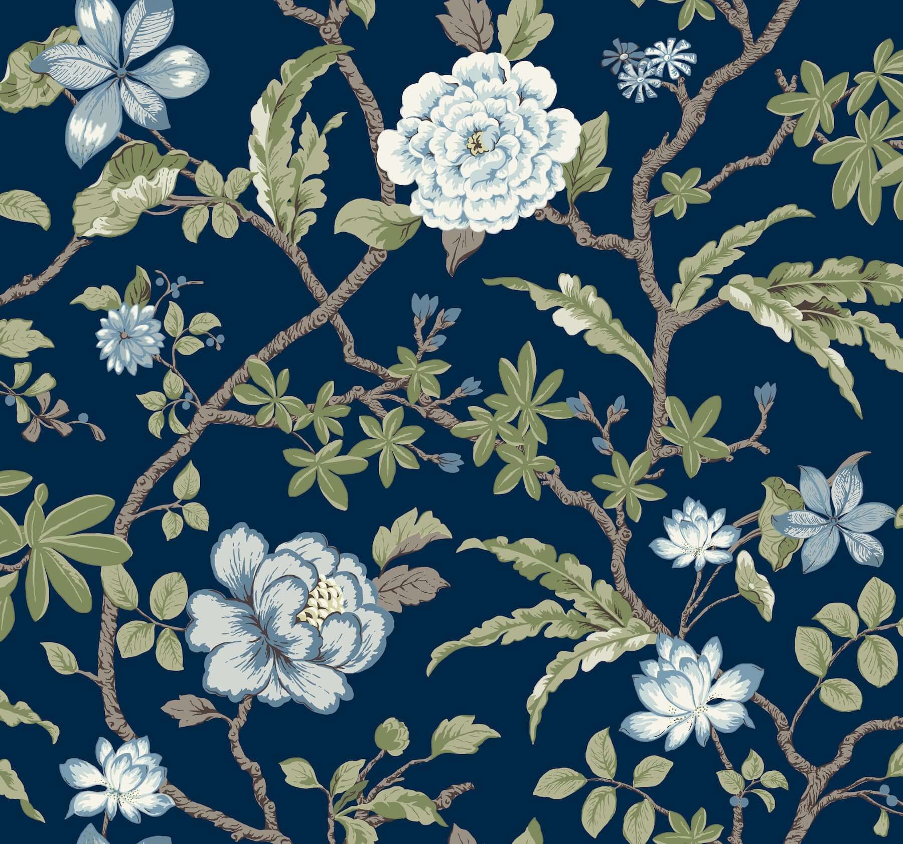 courtyard-botanical-navy-wallpaper-york-wallcoverings-mx9652 - York Wallcoverings Wallpaper