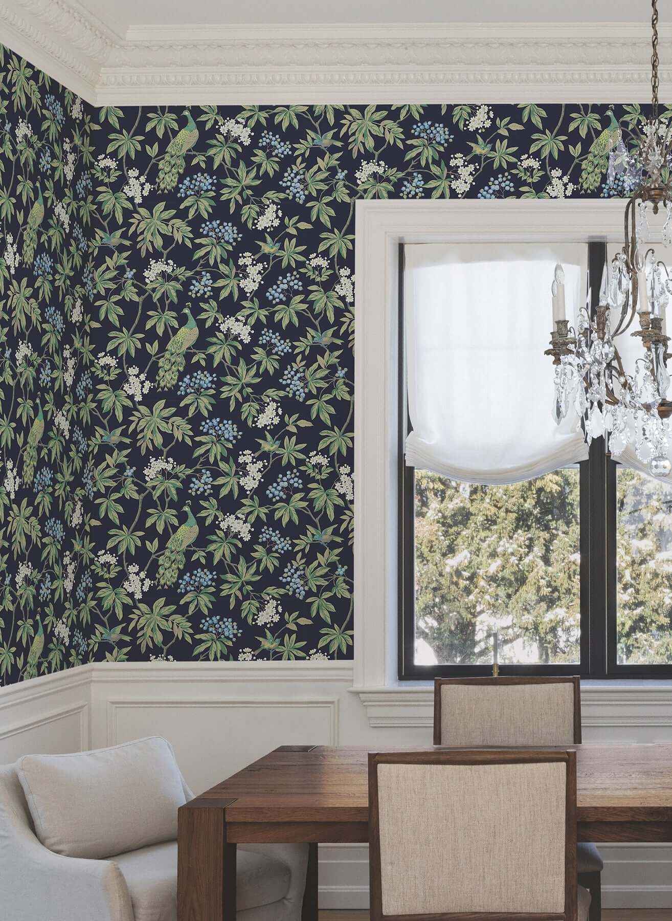 Peacock Estate Navy Wallpaper - York Wallcoverings - MX9661 - York Wallcoverings Wallpaper