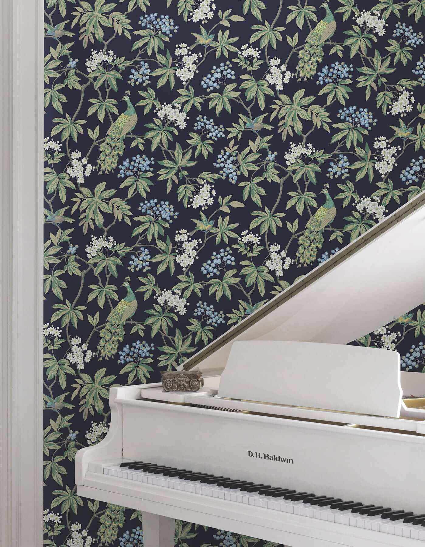 Peacock Estate Navy Wallpaper - York Wallcoverings - MX9661 - York Wallcoverings Wallpaper