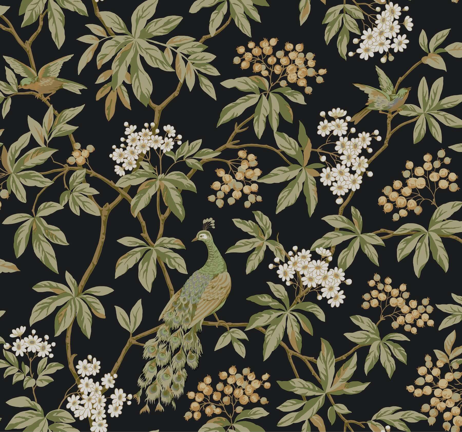 peacock-estate-black-wallpaper-york-wallcoverings-mx9662 - York Wallcoverings Wallpaper