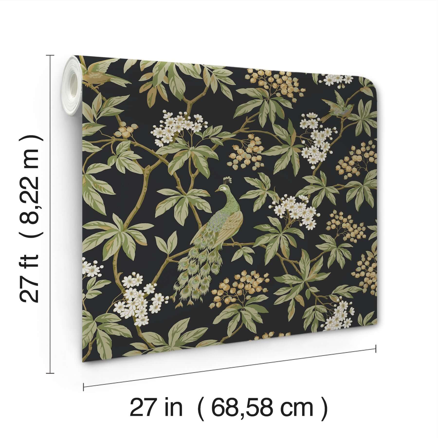 peacock-estate-black-wallpaper-york-wallcoverings-mx9662 - York Wallcoverings Wallpaper