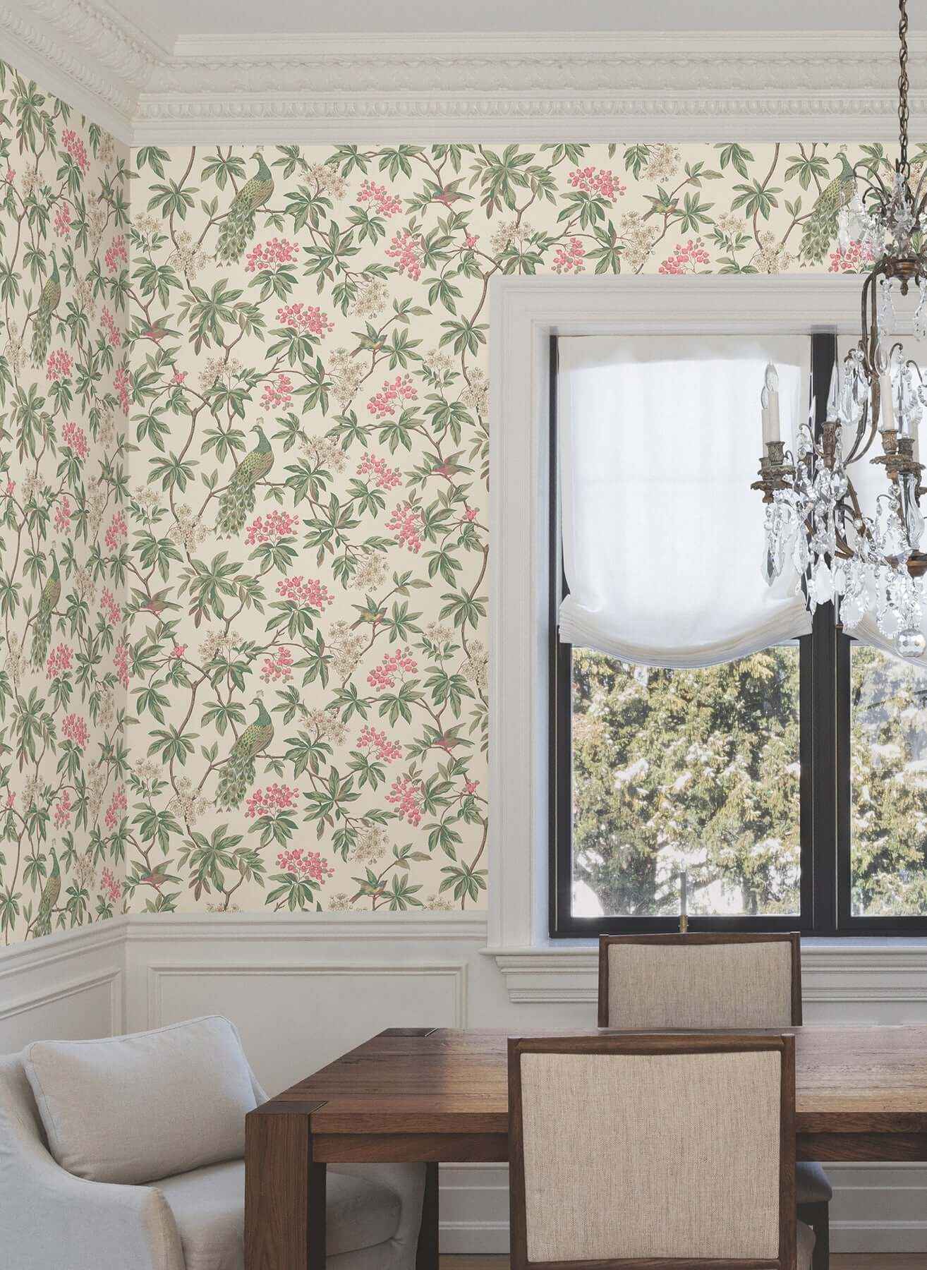 Peacock Estate Cream Wallpaper - York Wallcoverings - MX9665