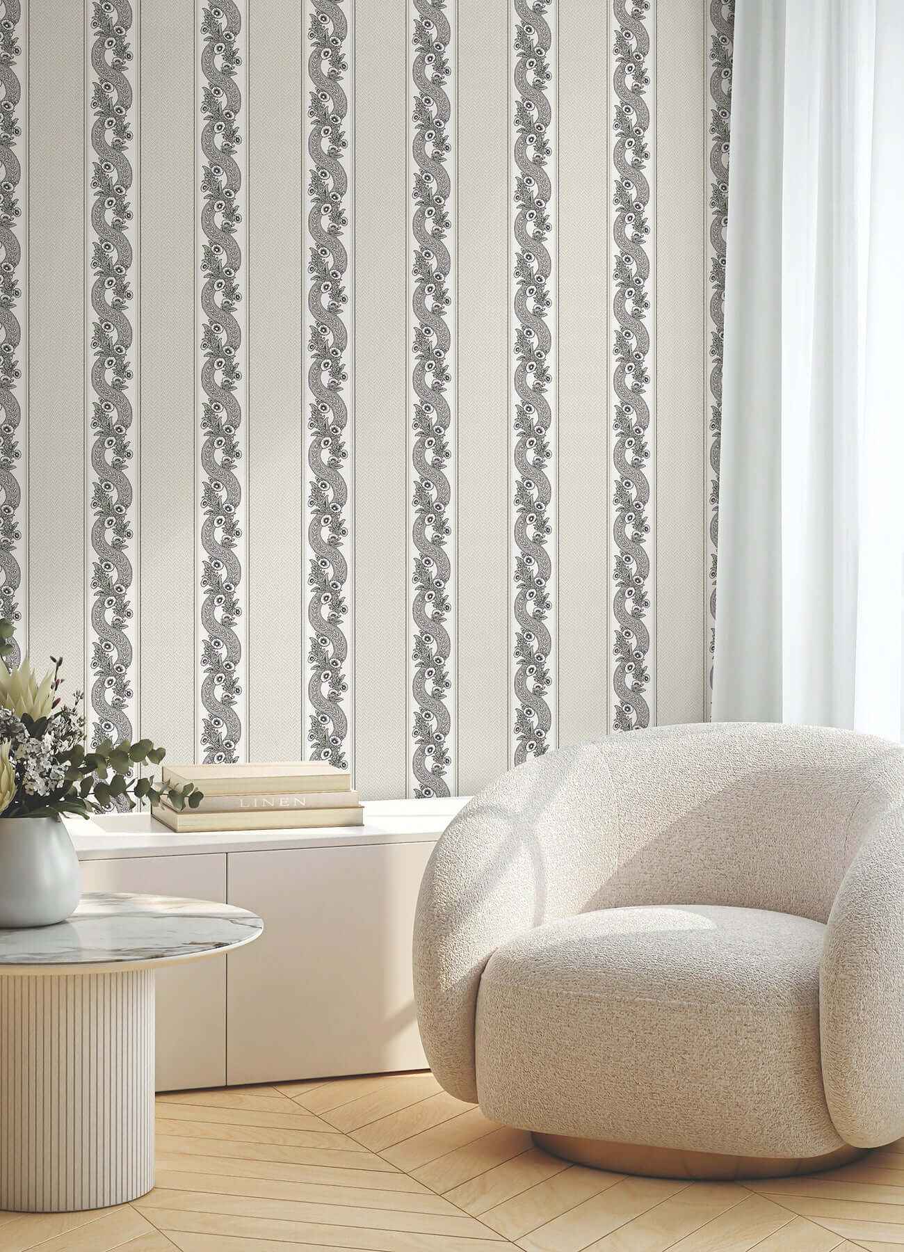 Abbey's Garland Black & White Wallpaper - York Wallcoverings - MX9691
