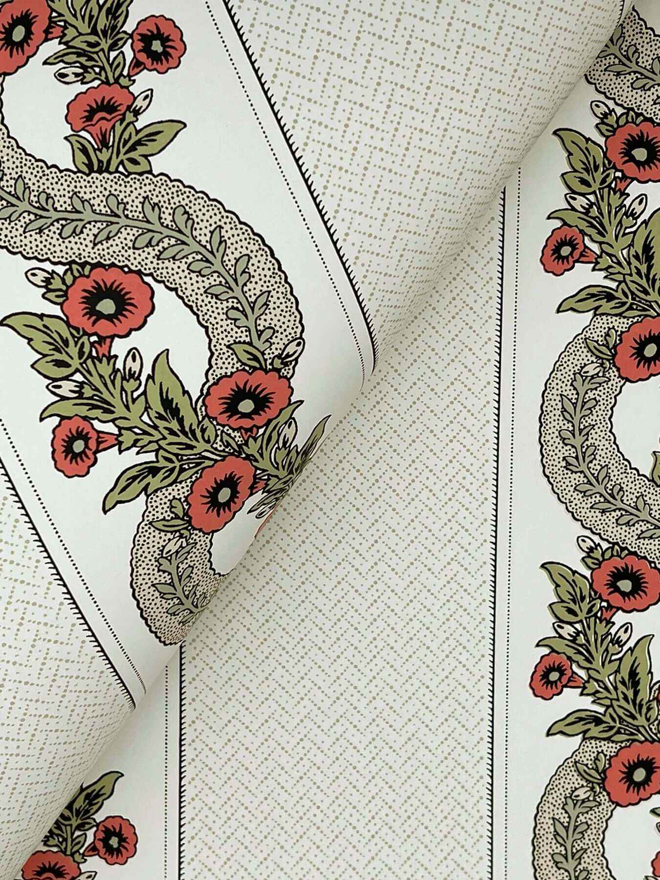 Abbey's Garland Red & Green Wallpaper - York Wallcoverings - MX9693 - York Wallcoverings Wallpaper