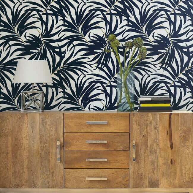 bali-leaves-blue-peel-stick-wallpaper-york-wallcoverings-psw1030rl - York Wallpaper Wallpaper