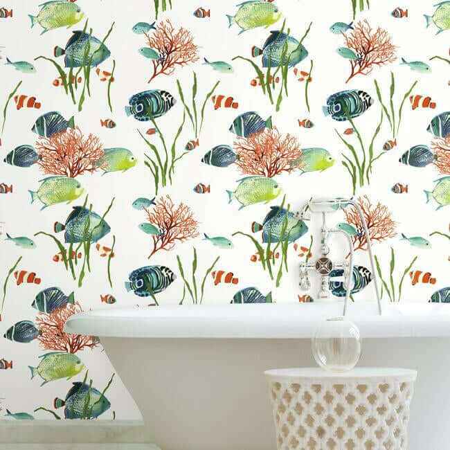 Tropical Reef Multicolor Peel & Stick Wallpaper - York Wallcoverings - PSW1033RL