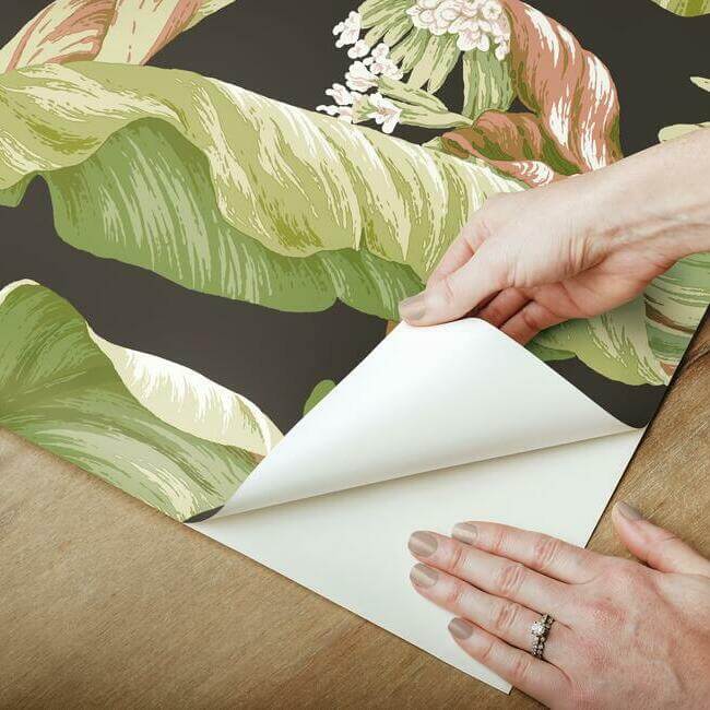 banana-leaf-black-green-peel-stick-wallpaper-york-wallcoverings-psw1035rl - York Wallpaper Wallpaper