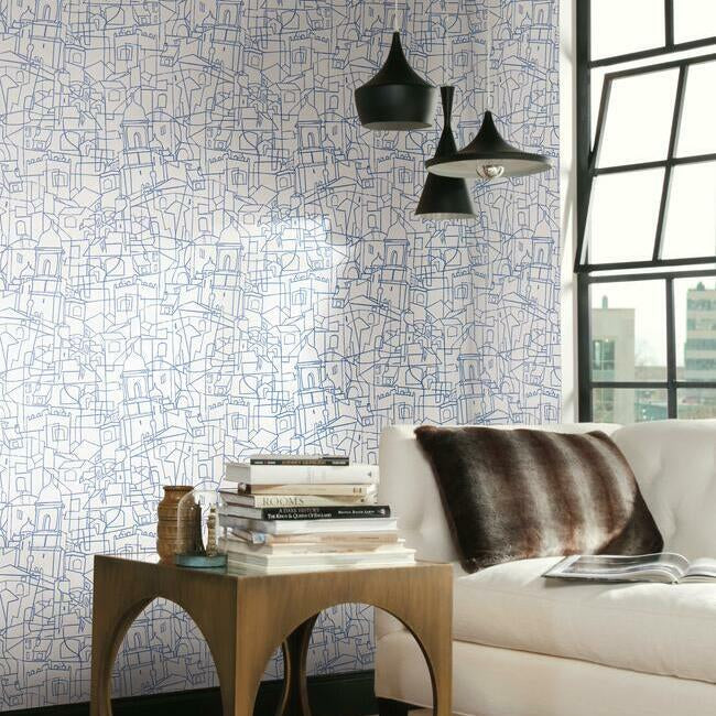 cubist-cityscape-premium-peel-stick-wallpaper-cobalt-york-wallcoverings-psw1046rl - York Wallcoverings Wallpaper
