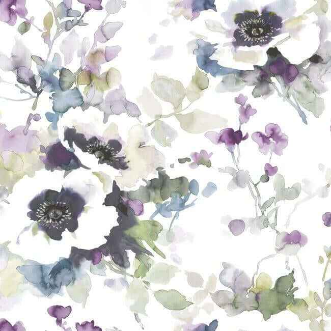 Garden Anemone Lilac & Green Peel & Stick Wallpaper - York Wallcoverings - PSW1082RL
