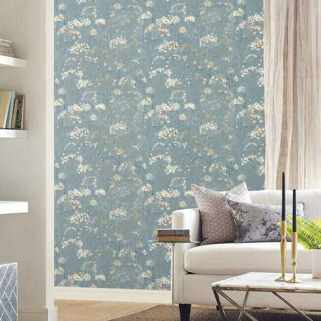 botanical-fantasy-blue-beige-peel-stick-wallpaper-york-wallcoverings-psw1106rl - York Wallpaper Wallpaper