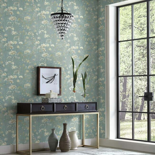 botanical-fantasy-blue-beige-peel-stick-wallpaper-york-wallcoverings-psw1106rl - York Wallpaper Wallpaper