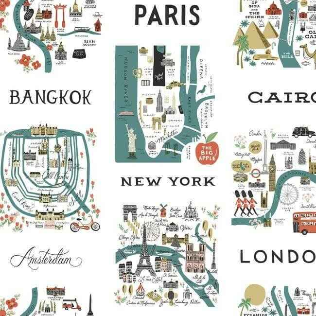 City Maps Blue & Red Peel & Stick Wallpaper - York Wallcoverings - PSW1196RL