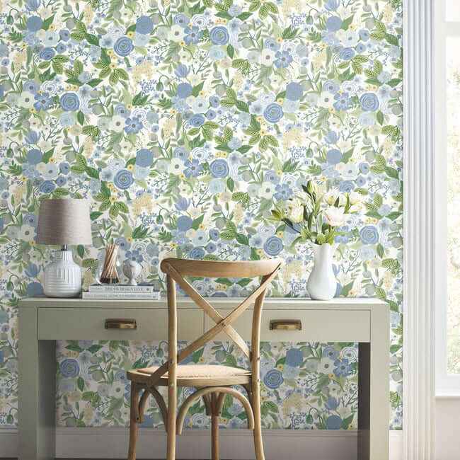 Garden Party Blue & Green Multi Peel & Stick Wallpaper - York Wallcoverings - PSW1484RL - York Wallcoverings Wallpaper