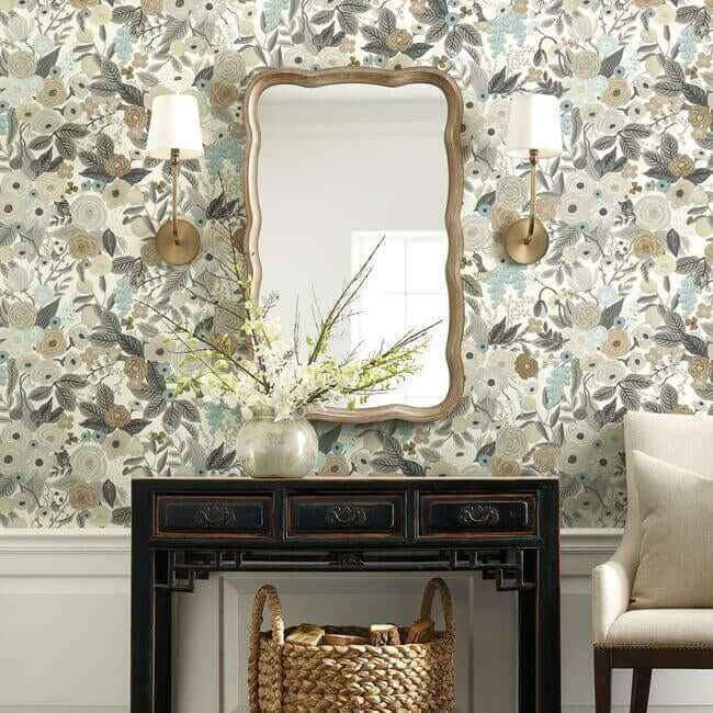 Garden Party Off White & Brown Peel & Stick Wallpaper - York Wallcoverings - PSW1202RL - York Wallcoverings Wallpaper