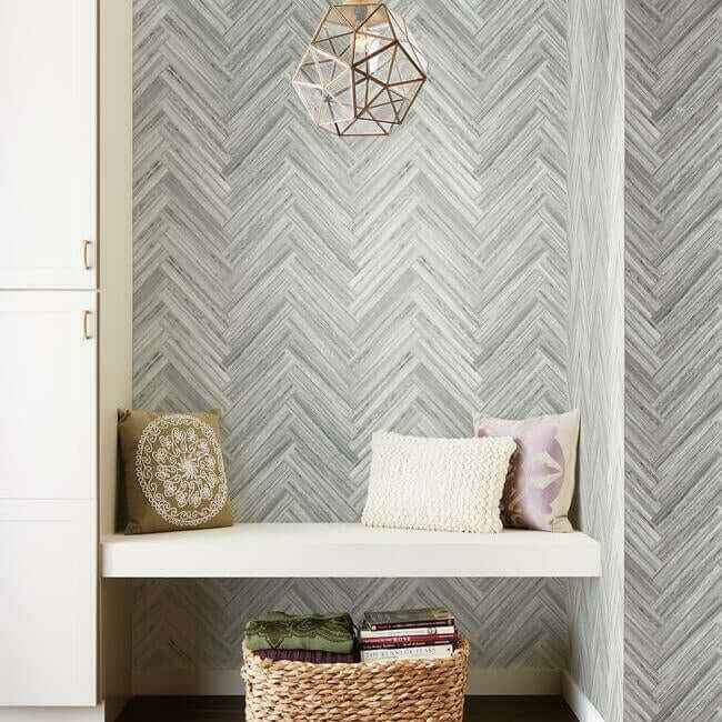 Hermosa Herringbone Grey Peel & Stick Wallpaper - York Wallcoverings - PSW1288RL - York Wallcoverings Papel pintado