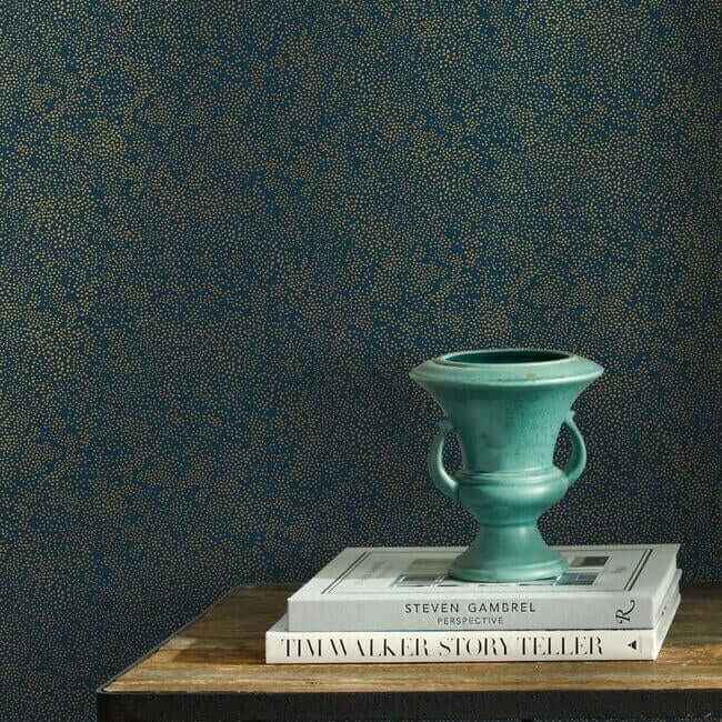 Champagne Dots Gold & Navy Wallpaper - York Wallcoverings - RI5113 - York Wallcoverings Wallpaper