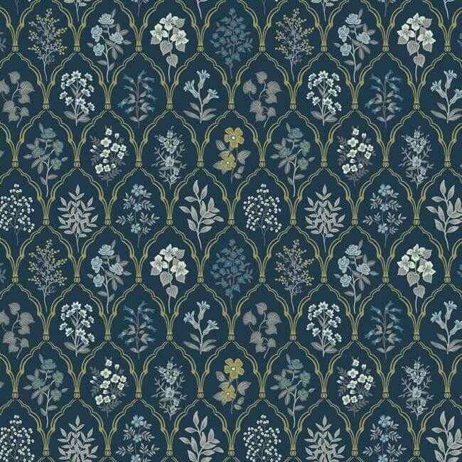 Hawthorne Navy & Gold Wallpaper - York Wallcoverings - RI5131