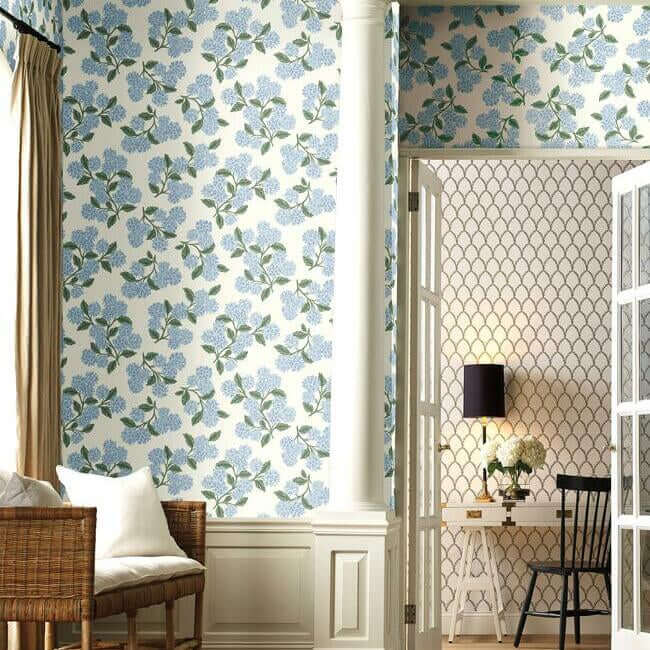 hydrangea-blue-white-wallpaper-york-wallcoverings-ri5143 - York Wallpaper Wallpaper