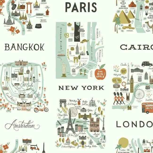 City Maps Mint Metallic Wallpaper - York Wallcoverings - RI5160 - York Wallcoverings Wallpaper