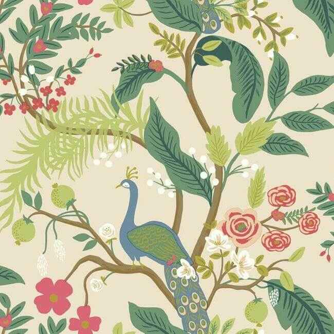 Peacock Light Pink Wallpaper - York Wallcoverings - RI5169