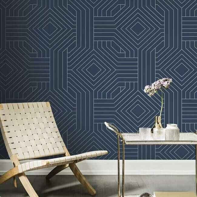 Diverging Diamonds Navy Wallpaper - York Wallcoverings - CI2375 - York Wallcoverings Wallpaper