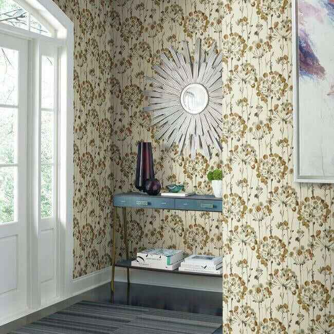 Flourish Cream & Gold Metallic Wallpaper - York Wallcoverings - CN2105 - York Wallcoverings Wallpaper