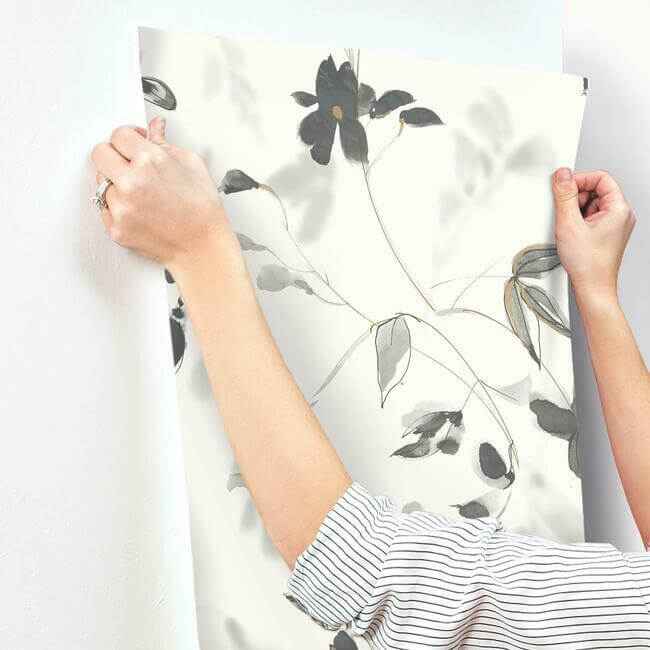 Linden Flower Black Wallpaper - York Wallcoverings - SO2442 - York Wallcoverings Wallpaper