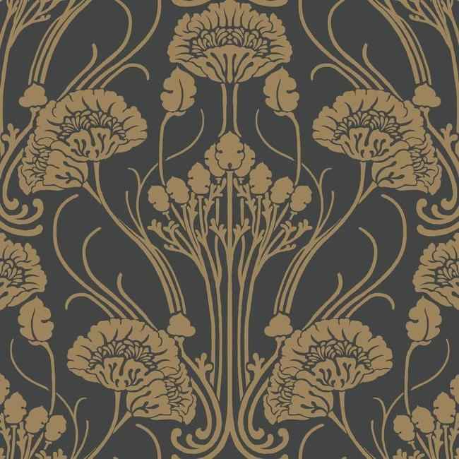Nouveau Damask Wallpaper Blackgold - York Wallcoverings - CA1564 - York Wallcoverings Wallpaper