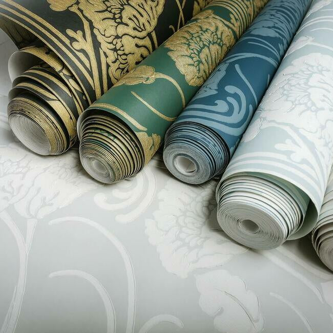 nouveau-damask-wallpaper-clean-blue-york-wallcoverings-ca1569 - York Wallcoverings Wallpaper