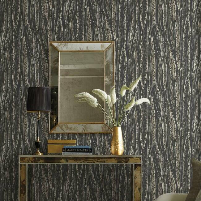 native-leaves-black-wallpaper-york-wallcoverings-og0580 - York Wallcoverings Wallpaper